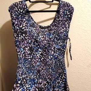 Long flowing peasant dress with blue watercolor patterns